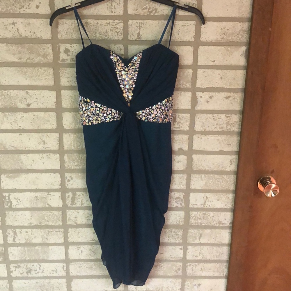 Deep Teal Strapless Beaded Dress
